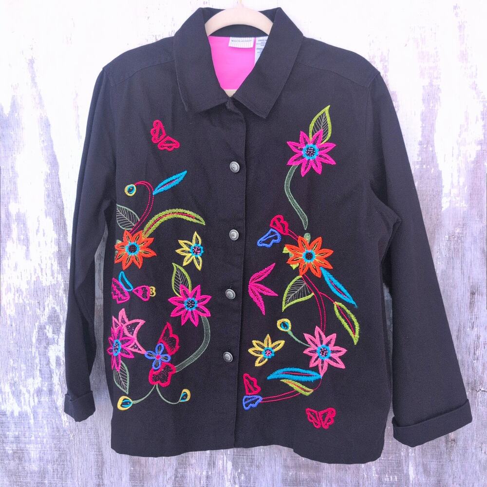 Vtg White Stag ElectricFloral Dopamine WearableArt DenimJacket Women's 8/10